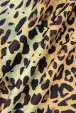 Elegant Letter Leopard Camouflage Print Patchwork Printing O Neck Irregular Dress Dresses
