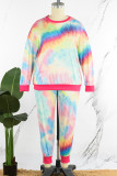Casual Print Patchwork Tie-dye O Neck Plus Size Two Pieces