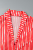Casual Striped Print Cardigan Outerwear (Without Belt)