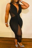 Sexy Casual Solid Patchwork See-through V Neck Plus Size Jumpsuits