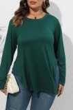 Casual Solid Slit O Neck Plus Size Tops