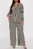 Casual Striped Print Shirt Collar Long Sleeve Two Pieces