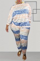 Casual Print Basic O Neck Plus Size Two Pieces
