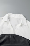 Street Vintage Solid Patchwork Buckle Turndown Collar Long Sleeve Dresses(Fake two)
