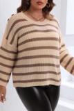 Casual Striped Patchwork O Neck Plus Size Tops