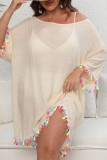 Casual Solid Tassel Patchwork O Neck Beach Dress Plus Size Dresses