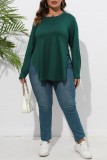 Casual Solid Slit O Neck Plus Size Tops