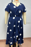 Casual Dot Print Patchwork V Neck Short Sleeve Dress Plus Size Dresses