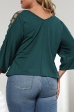 Casual Solid Hollowed Out V Neck Plus Size Tops