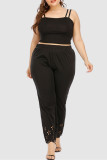 Casual Solid Hollowed Out Plus Size Trousers