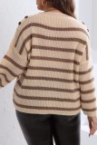 Casual Striped Patchwork O Neck Plus Size Tops