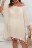 Casual Solid Tassel Patchwork O Neck Beach Dress Plus Size Dresses