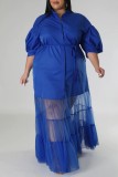 Casual Solid Patchwork Shirt Collar Long Dress Plus Size Dresses