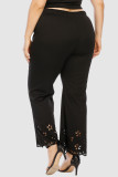 Casual Solid Hollowed Out Plus Size Trousers