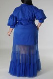 Casual Solid Patchwork Shirt Collar Long Dress Plus Size Dresses