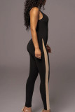Sexy Solid Patchwork Backless U Neck Skinny Jumpsuits