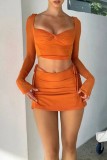 Sexy Casual Solid Patchwork Frenulum Square Collar Long Sleeve Two Pieces