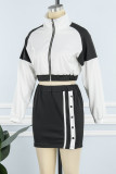 Casual Solid Patchwork Buckle Zipper Collar Long Sleeve Two Pieces