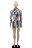 Casual Striped Patchwork Buttons Shirt Collar Long Sleeve Two Pieces