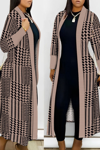 Casual Print Patchwork Cardigan Collar Plus Size Overcoat
