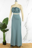 Casual Elegant Vacation Plain Slit Fold Strapless Sleeveless Two Pieces