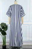 Casual Striped Print Patchwork V Neck Long Dress Dresses