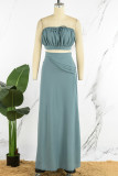 Casual Elegant Vacation Plain Slit Fold Strapless Sleeveless Two Pieces