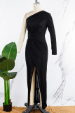 Casual Daily Elegant Simplicity Asymmetrical Printing One Shoulder Long Dress Dresses