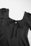 Casual Solid Frenulum Square Collar Long Sleeve Dresses