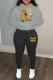 Casual Street Print Patchwork Draw String Pocket Hooded Collar Plus Size Two Pieces