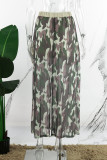 Casual Camouflage Print Slit Regular High Waist Conventional Full Print Skirt