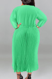 Casual Street Solid Patchwork Draw String Zipper Pleated O Neck Long Sleeve Plus Size Dresses