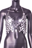 Sexy Patchwork Hollowed Out See-through Chains Backless Halter Tops