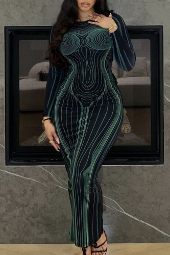 Elegant Print Patchwork Backless O Neck Printed Dress Dresses