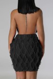 Sexy Solid Patchwork See-through Backless Halter Sleeveless Dress Dresses