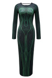 Elegant Print Patchwork Backless O Neck Printed Dress Dresses