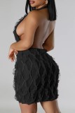Sexy Solid Patchwork See-through Backless Halter Sleeveless Dress Dresses