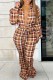 Casual Plaid Print Patchwork Turndown Collar Plus Size Jumpsuits