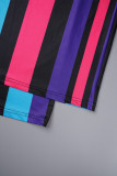 Casual Sweet Striped Patchwork Pocket Contrast O Neck Plus Size Two Pieces