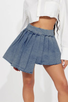 Casual Street Solid Make Old Patchwork Zipper Pleated Mid Waist Denim Skirts