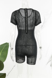 Sexy Casual Solid See-through O Neck Skinny Romper