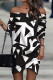 Casual Print Patchwork Off the Shoulder Printed Dress Plus Size Dresses
