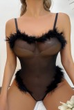 Sexy Living Solid Patchwork See-through Backless Lingerie