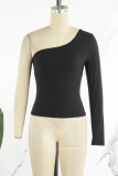 Casual Solid Backless Asymmetrical Oblique Collar Tops