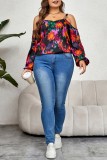 Casual Print Hollowed Out Backless Spaghetti Strap Plus Size Tops