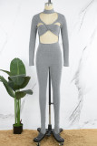 Sexy Solid Hollowed Out Turtleneck Skinny Jumpsuits
