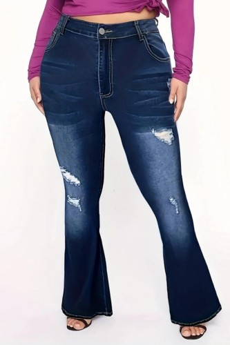 Casual Solid Ripped Plus Size Jeans