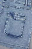 Street Solid Patchwork Pocket Buckle Buttons Zipper Shirt Collar Long Sleeve Two Pieces