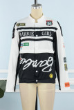 Street Letter Print Patchwork Pocket Buckle Buttons Printing Mandarin Collar Long Sleeve Two Pieces(Detachable)