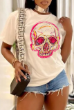 Street Daily Print Skull Patchwork O Neck T-Shirts